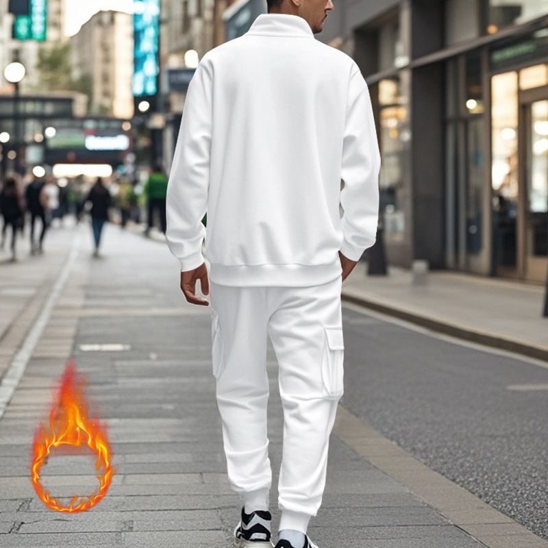 Fleecegefüttertes Sweatshirt-Set mit Viertelreißverschluss für Herren – Slim Fit Thermo-Jogging-Outfit für Herbst und Winter_voghion.com