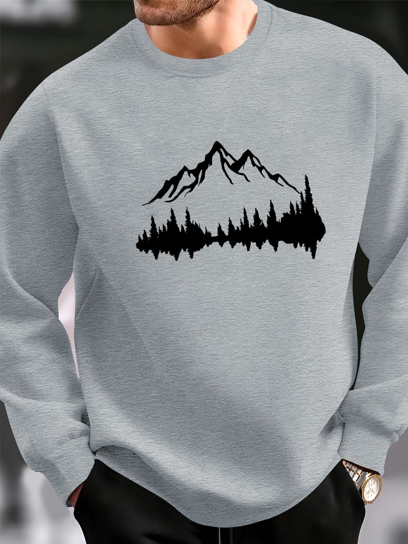 Herren Herbst und Winter Modisches Casual Loose Mountain Graphic Printed Langarm Rundhals-Sweatshirt_voghion.com