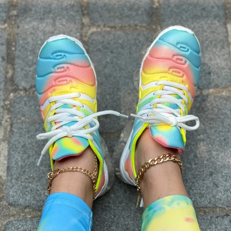 Casual för kvinnor Andningsbara Lätta Sneakers Gummisula Bekväma Träningsskor Flerfärgade Sportskor_voghion.com