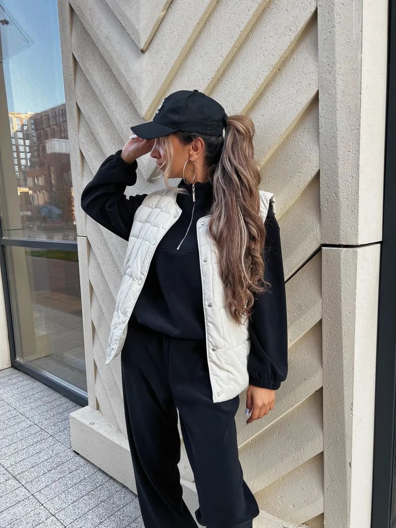 Lässiges Set aus Fleece-Kapuzenpullover und Jogginghose für Damen – locker sitzendes Sweatshirt mit Stehkragen und Hose mit elastischem Bund (Beige, Dunkelgrau, Khaki)_voghion.com