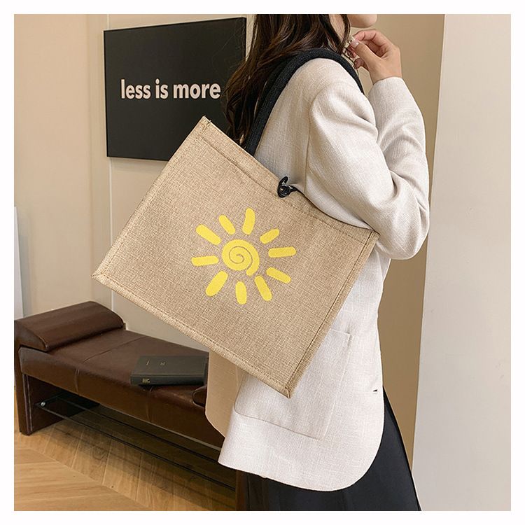 Beach Bag Thickened Large Capacity Linen Underarm Bag Shopping Bag Commuter Tote Bag Premium Casual Hand Bill Shoulder Bag Minimalism_voghion.com