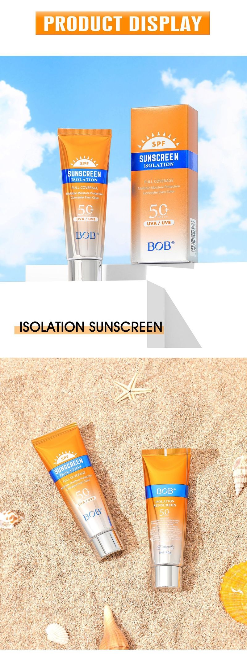 Krema za sončenje obraza BOB Krema za sončenje obraza Izolacija UV zaščita Osvežilna nemastna krema za sončenje SPF50+_voghion.com
