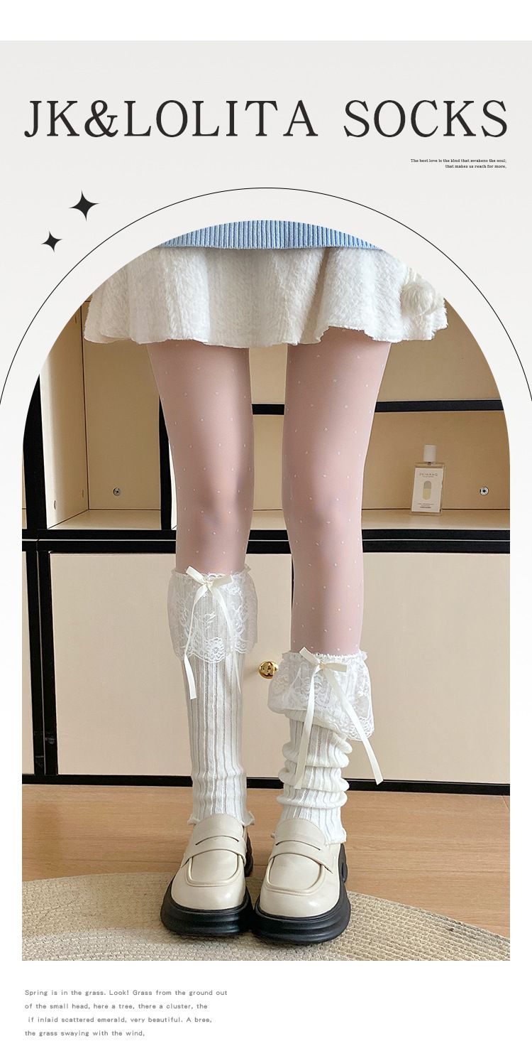 Leg Warmers Lolita Ballet Boot Socks – Elegant Lace & Bow Wool Leg Warmers For Women (Black/White/Pink, One Size)_voghion.com
