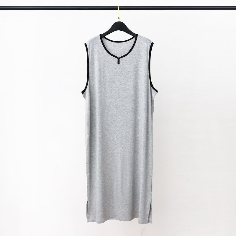 Modal Pyjamas Herren Lange Weste Lässig Lose Integrierte Große Größe Loungewear Bademantel Kleid-XL_voghion.com