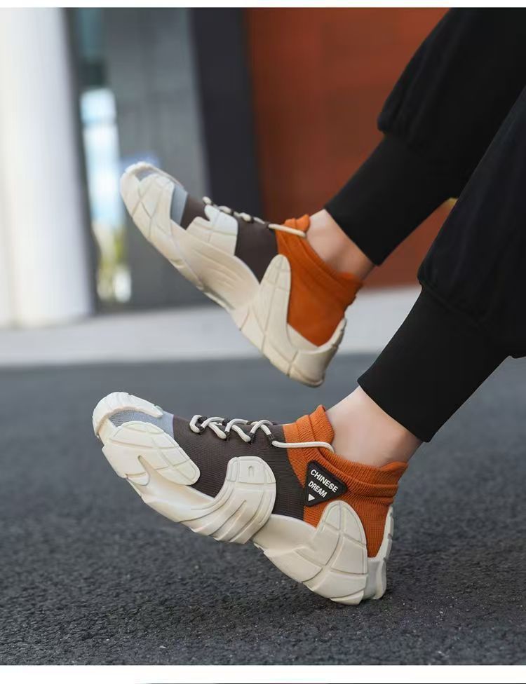 Men's New Thick-Soled Lightweight Sock Mouth Casual Shoes Youth Fashion Color-Block Sneakers_voghion.com