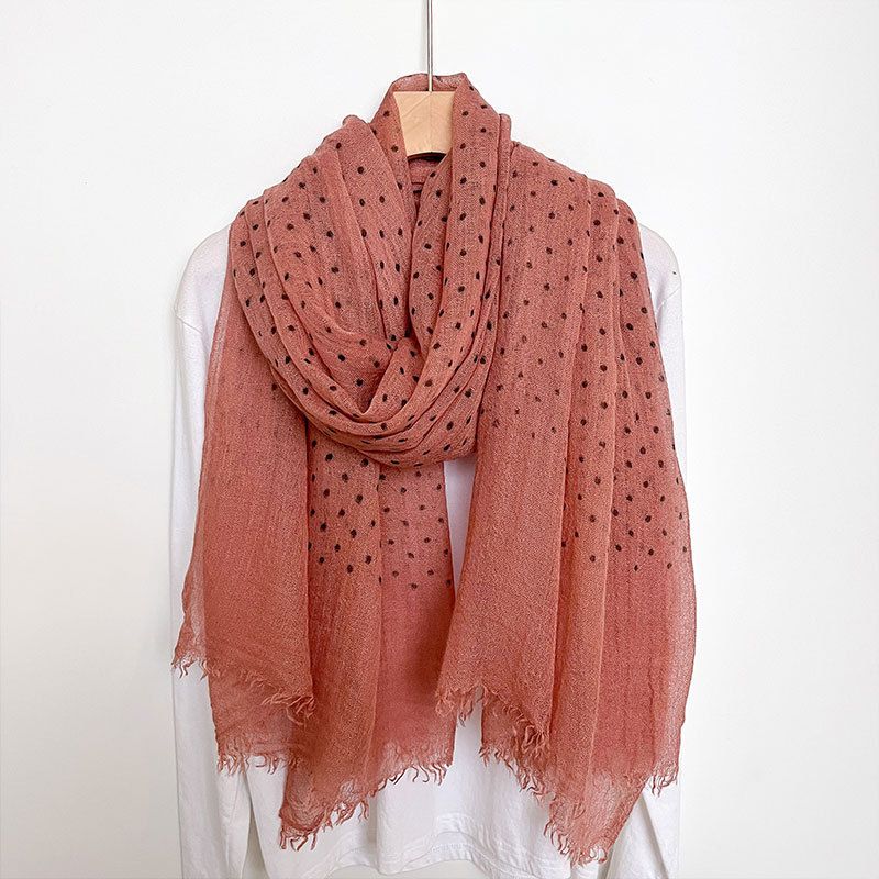 High-end Korean Polka Dot Printed Cotton Linen Scarf, Winter Versatile Long Scarf Shawl_voghion.com