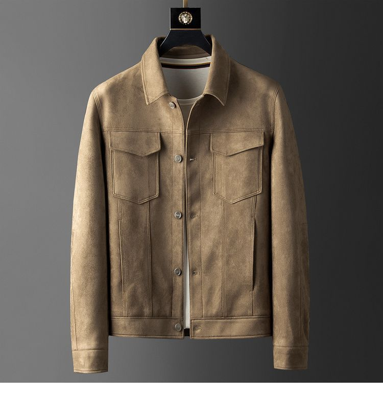 Suede jacket, men's spring and autumn trend, loose lapel outer wear top, high-end men's work jacket_voghion.com