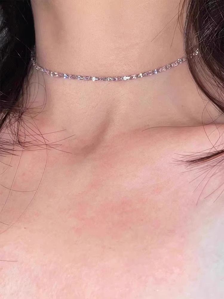 Collana in argento puro con zirconi rosa per donna, design di nicchia leggero e lussuoso, catena per clavicola di alta qualità, nuovo ed elegante girocollo_voghion.com