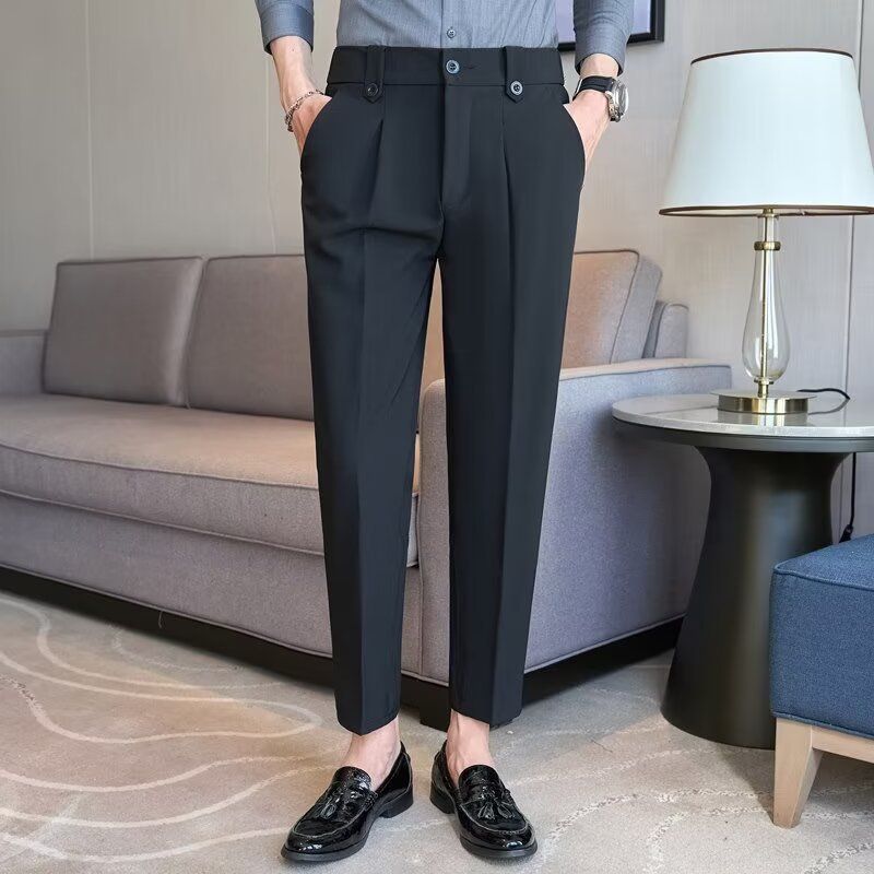 Light luxury casual trousers men's high sense of British style piya men's light familiar style suit cone formal trousers_voghion.com