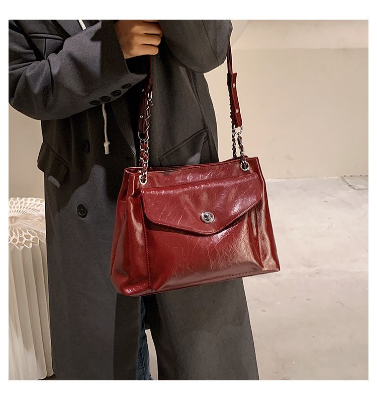 Borse Nuova Texture Pelle di Cera Olio Supporto Extra Large Donna Monospalla Moda Versatile Borsa a Tracolla_voghion.com