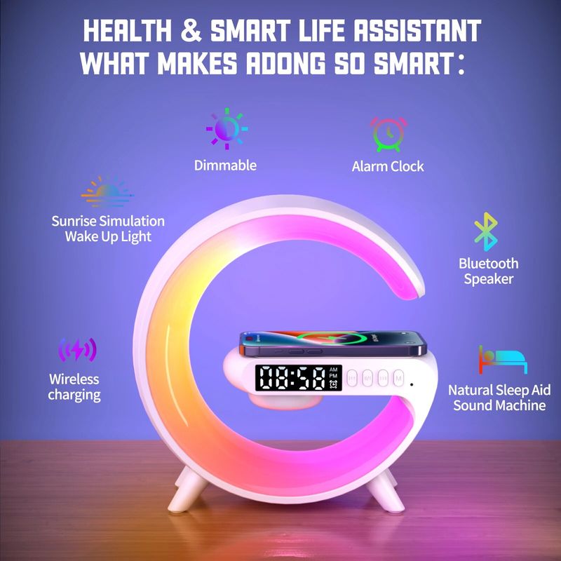 Többfunkciós vezeték nélküli töltőpad állvány hangszóró TF RGB éjszakai fény 15W gyors töltőállomás iPhone Samsung Xiaomi készülékhez_voghion.com