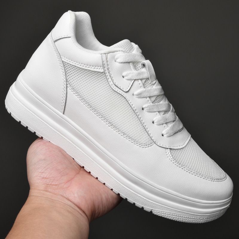 Euro Step Soft Herbstmode Herrenschuhe aus Rindsleder mit dicker Sohle und versteckter Höhenverstärkung, atmungsaktiv, runde Zehenpartie, weiß._voghion.com