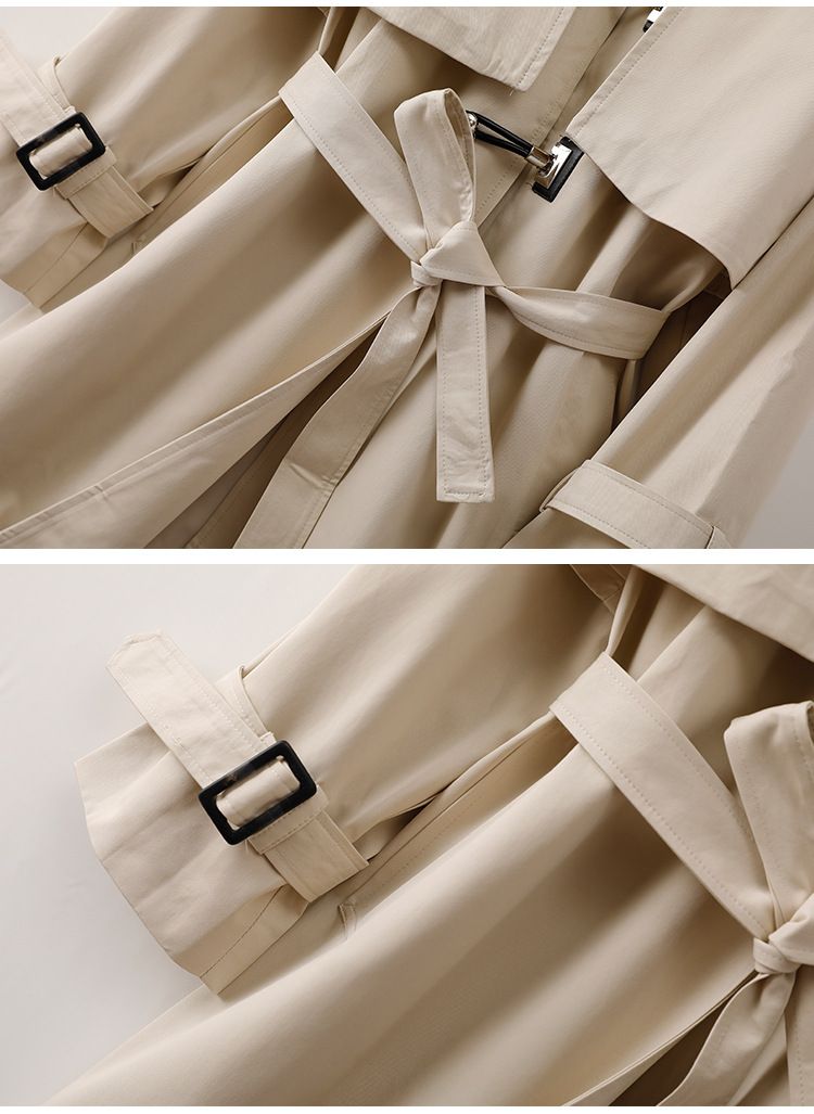 Damescontrastkleurige trenchcoat met enkele rij knopen en vest met herfstrevers_voghion.com