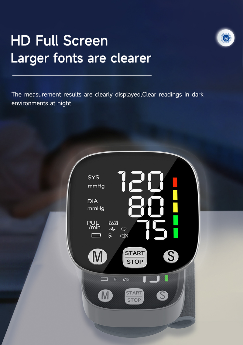 Automatisches digitales Handgelenk-Blutdruckmessgerät, Blutdruckmessgerät, Tonometer, Tensiometer, Herzfrequenz-Pulsmesser, BP-Monitor_voghion.com