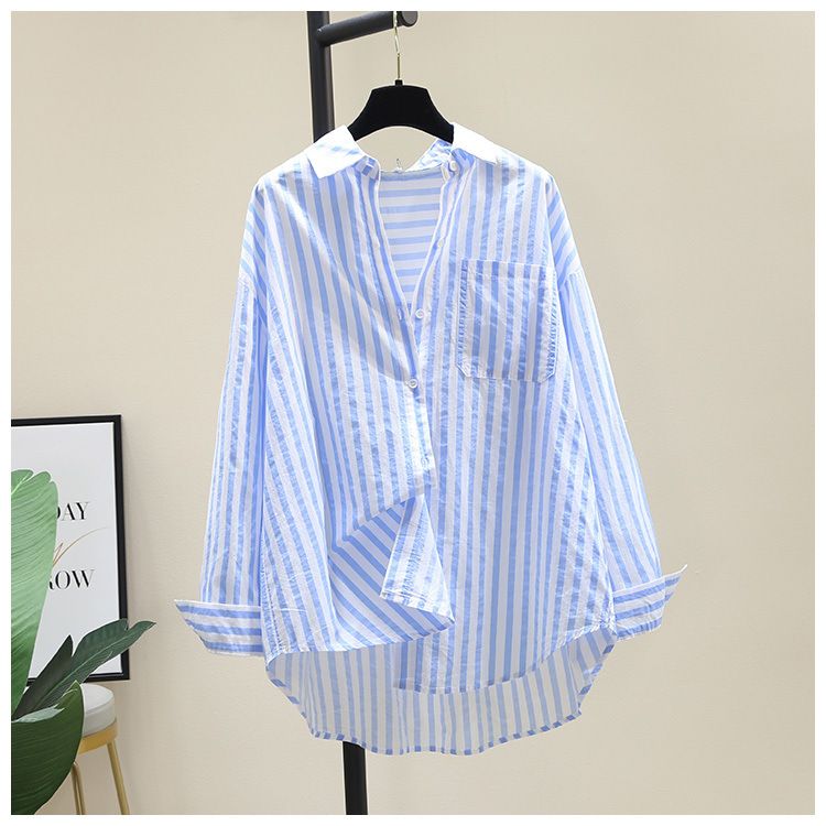 Women's Cotton Printed Striped Shirt 2024 Spring Fashion Loose Long Sleeve Blouse For Layering_voghion.com