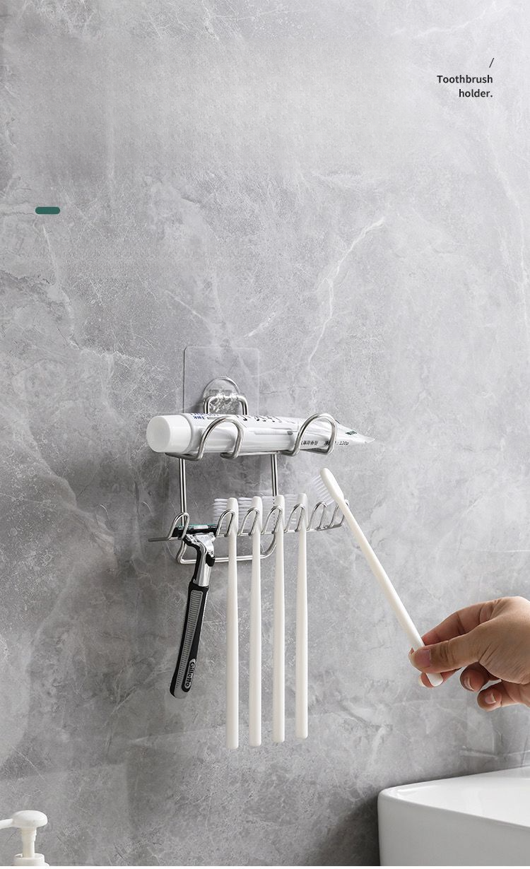 Modern Minimalist Stainless Steel Toothbrush Holder Wall-mounted No-drill Circular Design Practical Drainage_voghion.com