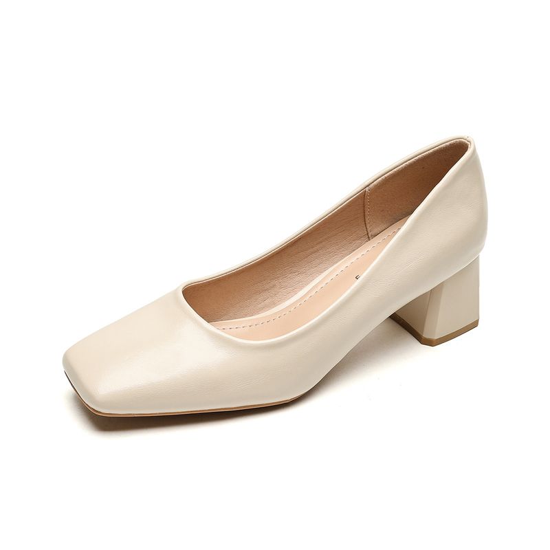 Coarse Heel Single Shoes Women's Shallow Mouth Temperament Commuting Work Shoes One Pedal Temperament High Heels_voghion.com
