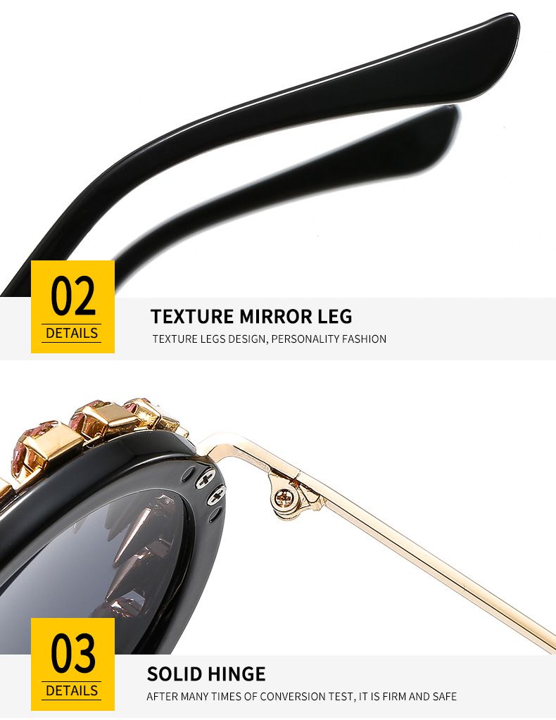 Occhiali da sole rotondi retrò europei e americani con montatura in strass per uomo, rivetti in metallo, personalità esagerata, specchio principe, specchio piatto alla moda per donna_voghion.com