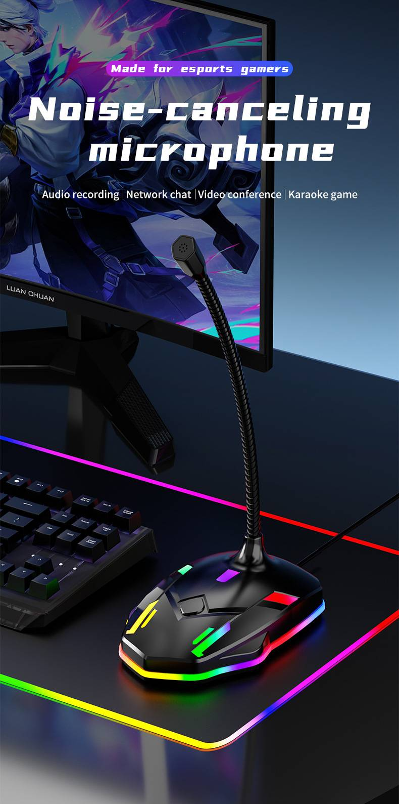Microfone de gravação USB para conferência de mesa para jogos RGB M9_voghion.com