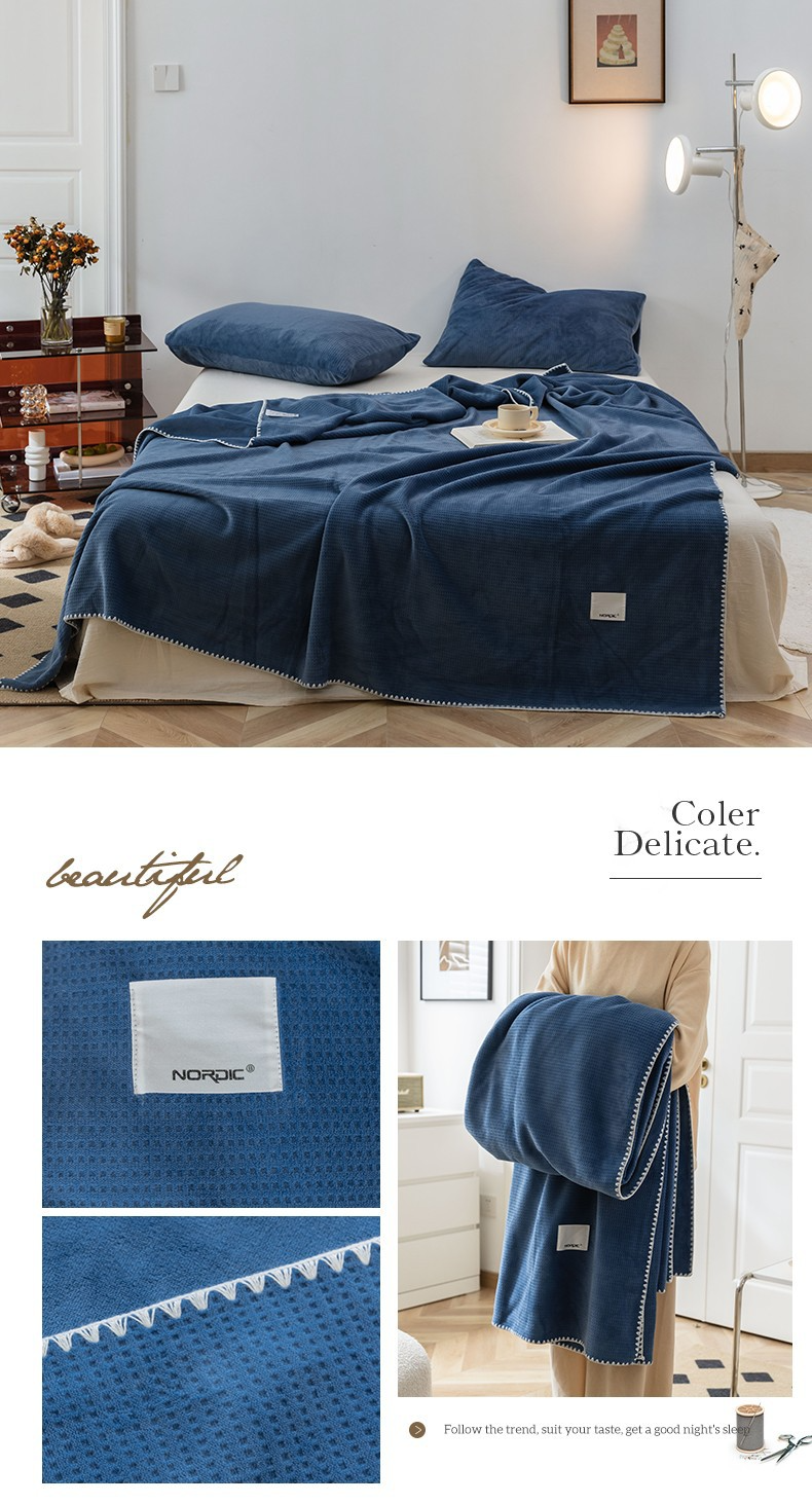 milk velvet double layer composite cover blanket waffle blanket velvet blanket leisure blanket nap line blanket_voghion.com