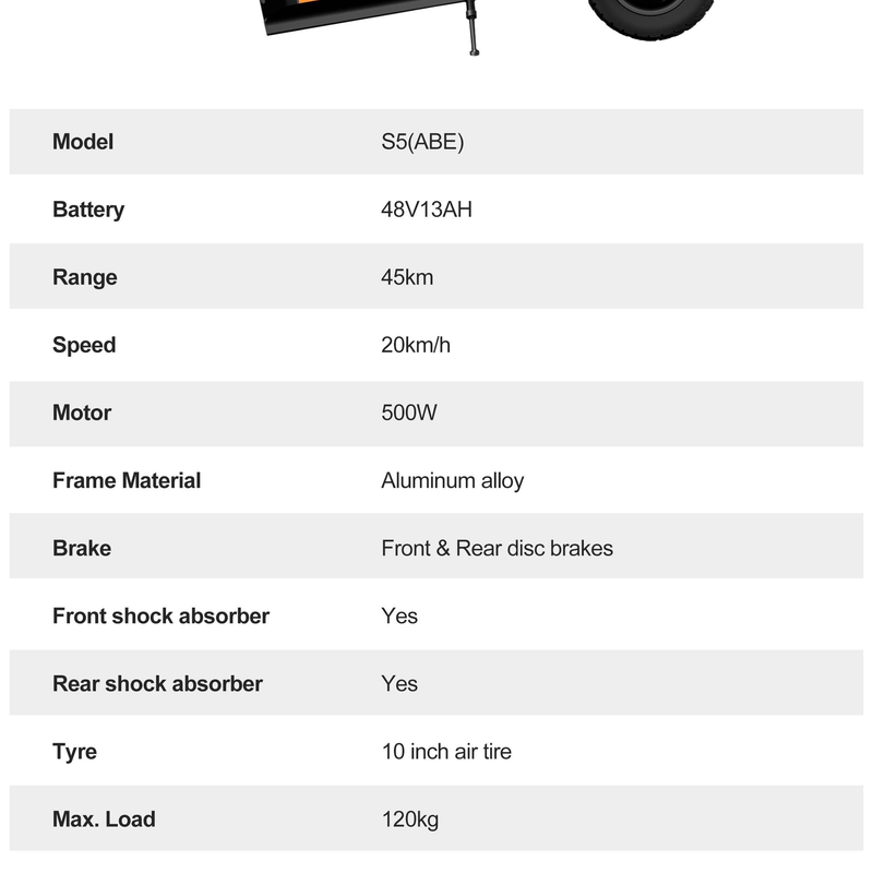 Monopattino elettrico certificato JOYOR S5 ABE Pneumatici da 10 pollici Motore da 500 W Batteria da 48 V 13 Ah 20 km/h Autonomia da 40 a 55 km Doppi freni a disco_voghion.com