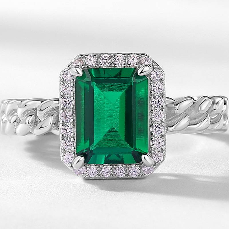 Geometrischer kultivierter Smaragd-Licht-Luxusring für Damen S925, vollständig eingelegter farbiger Edelstein, Twist-Fingerring, Retro_voghion.com