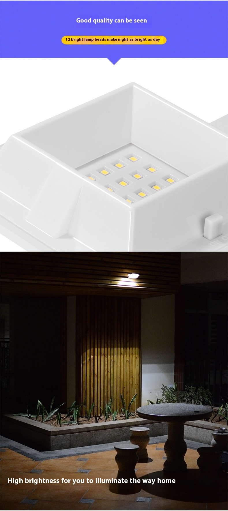 12LED Panel słoneczny Światło zewnętrzne Ogrodzenie Wysoka jasność Oświetlenie LED Zlew Dom Ogród Światło ścienne Wodoodporne_voghion.com