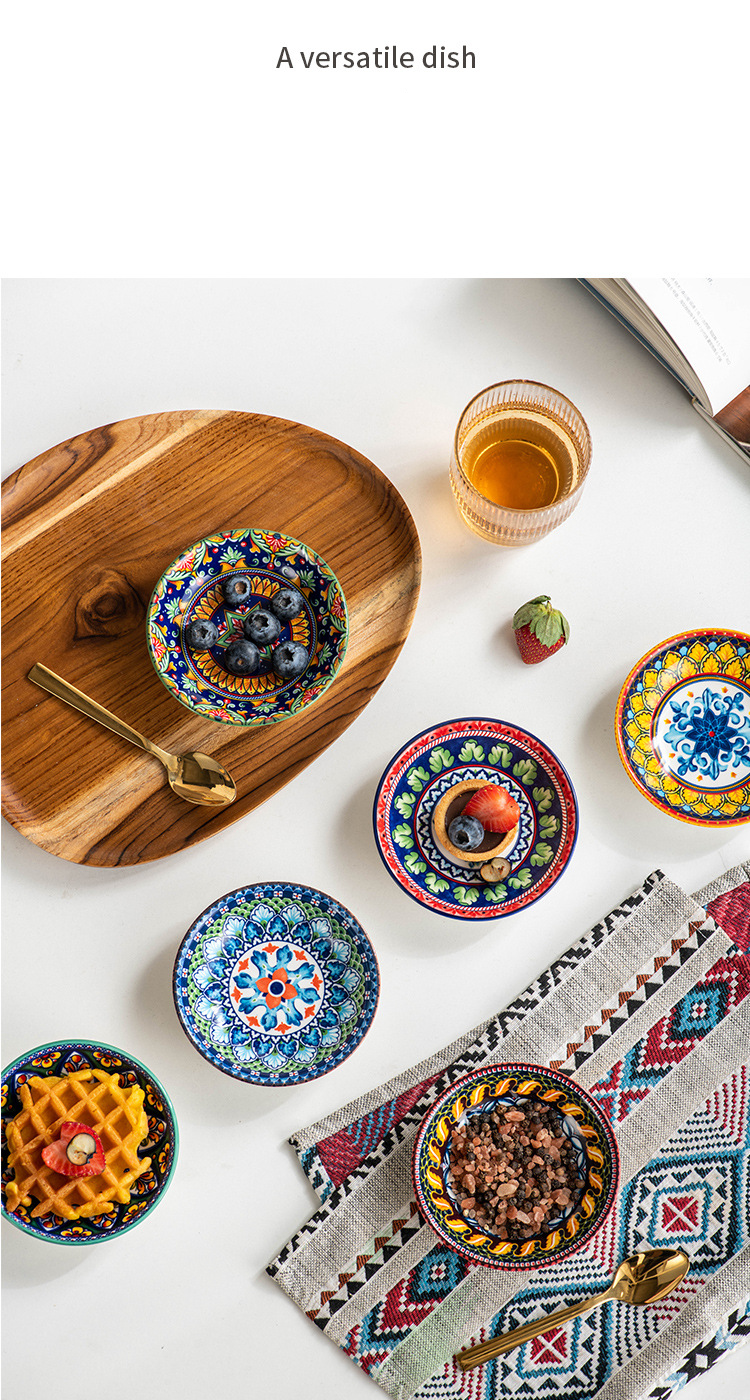 Retro Household Ceramic Tableware Rice Bowl Bohemian Rice Bowl Flavored Dish Dipping Dish Seasoning Dish_voghion.com