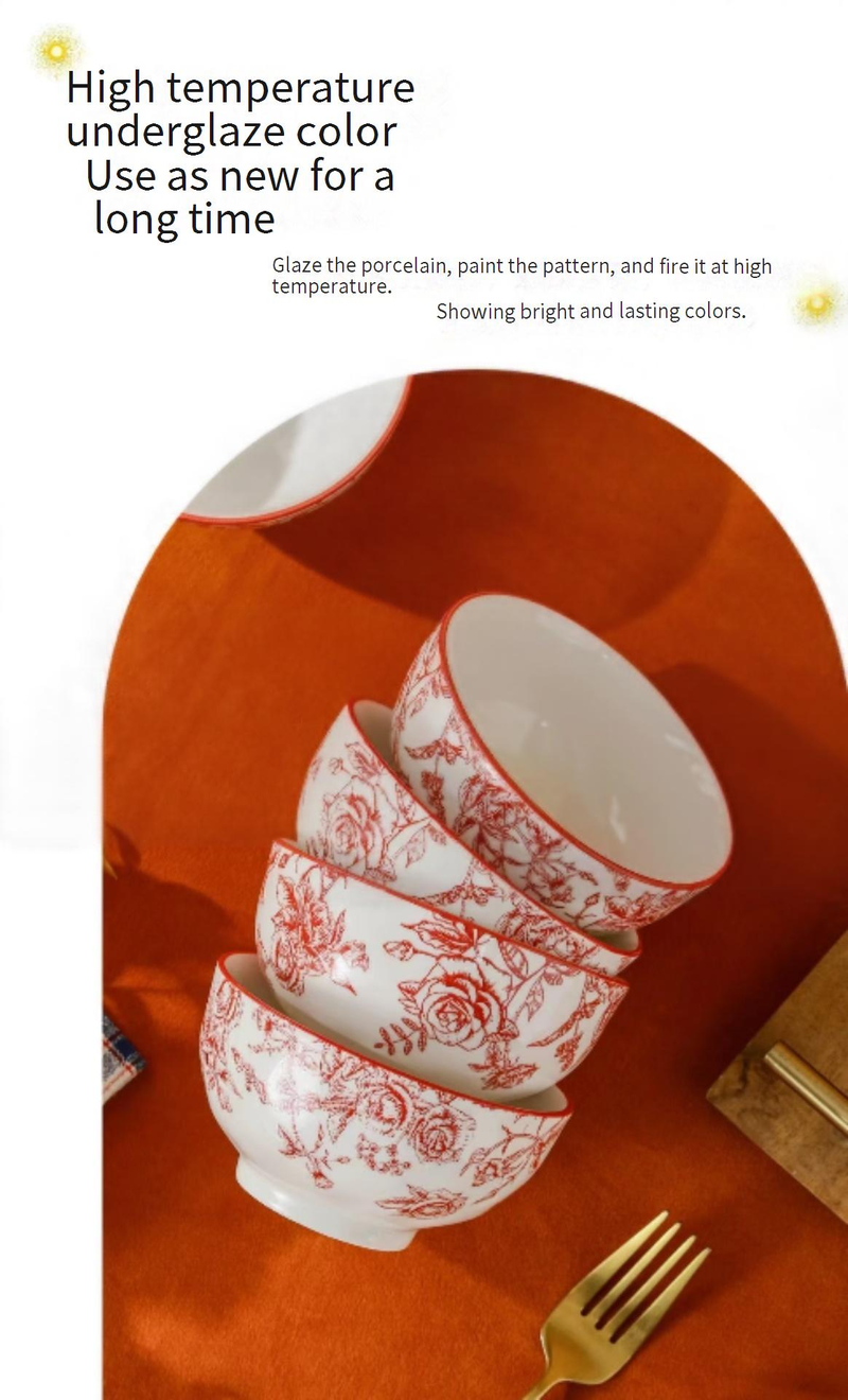 Ceramic Bowl Set With Under-Glaze Design - 6-Piece Dinnerware Gift Box For Home & Special Occasions_voghion.com