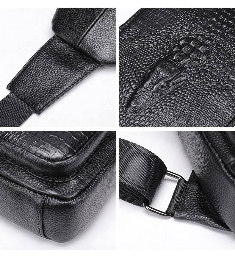 Men's Premium Full-Grain Leather Crossbody Bag - Classic Crocodile Embossed Design, Versatile Shoulder Sling For Everyday Essentials_voghion.com