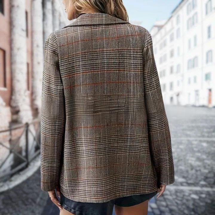 Women’s Plaid Wool-Blend Jacket – Casual Spliced Coat For Work & Commuting (S-XXXL, Gray Plaid)_voghion.com