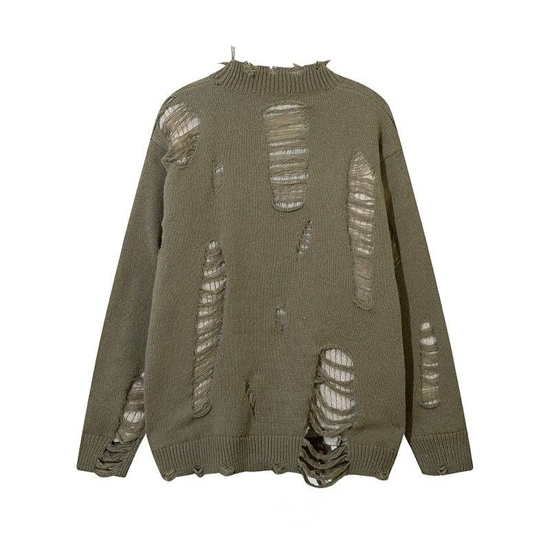 Oversized-Strickpullover für Herren – Used-Look im High-Street-Stil, Hip-Hop-Cardigan mit offener Vorderseite (M-3XL)_voghion.com