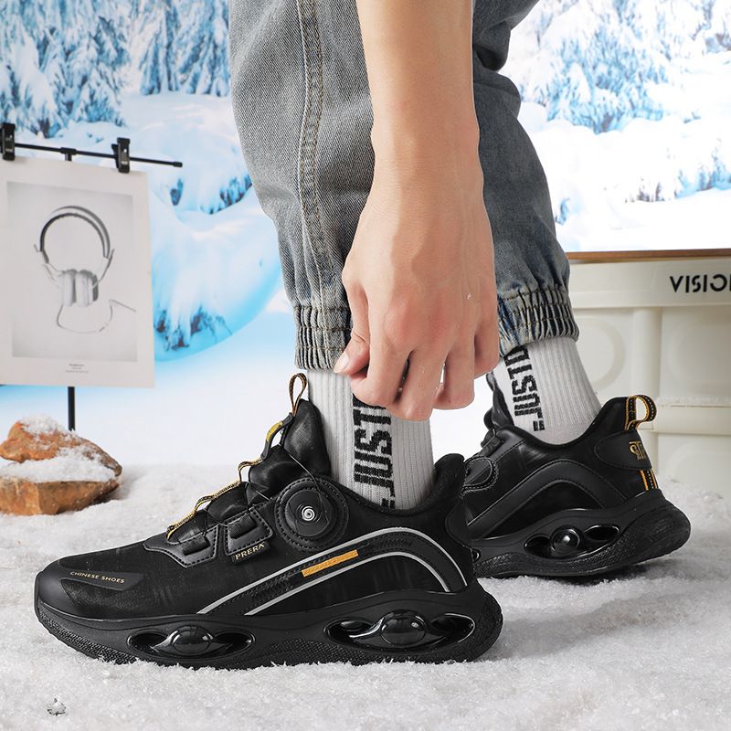 Casual Shoes, 2025 Winter Couple Running Shoes, Men's And Women's Leather Shoes With Twist Button, Popcorn-shaped Shock-absorbing Sports Shoes._voghion.com