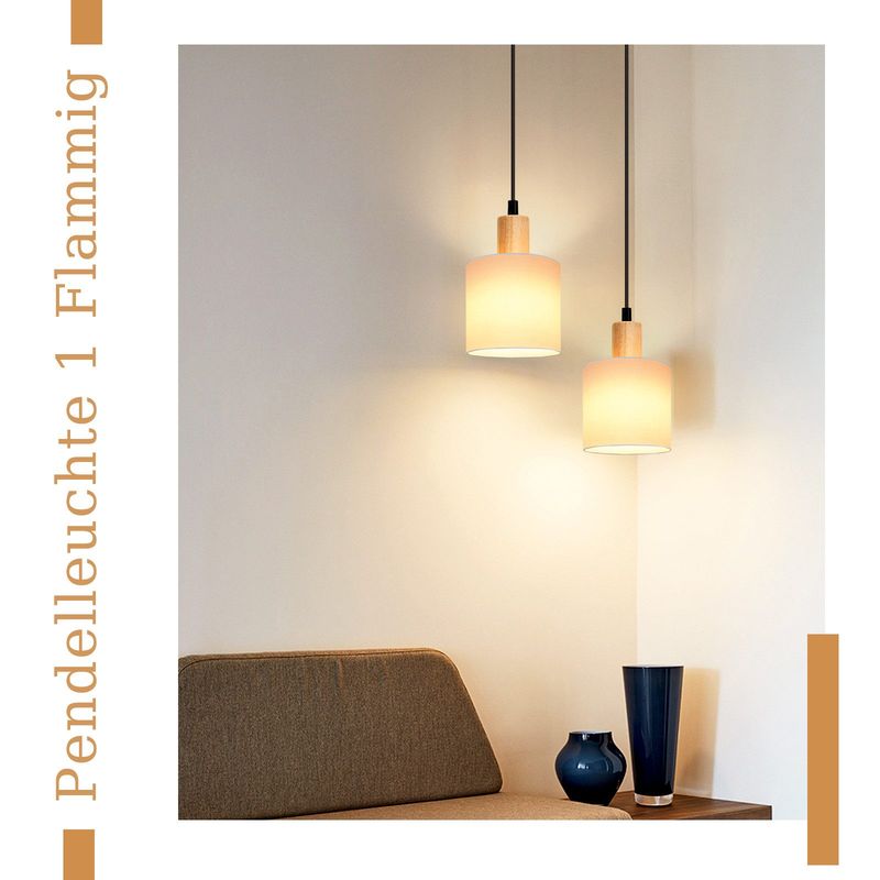 Glitzerlife Pendelleuchte 1 Flammig Esstischlampe Holz - E14 Weiß Esszimmerlampe Vintage Hängelampe Rustikal Küche Flurlampe Stoff Für Restaurant Schlafzimmer_voghion.com