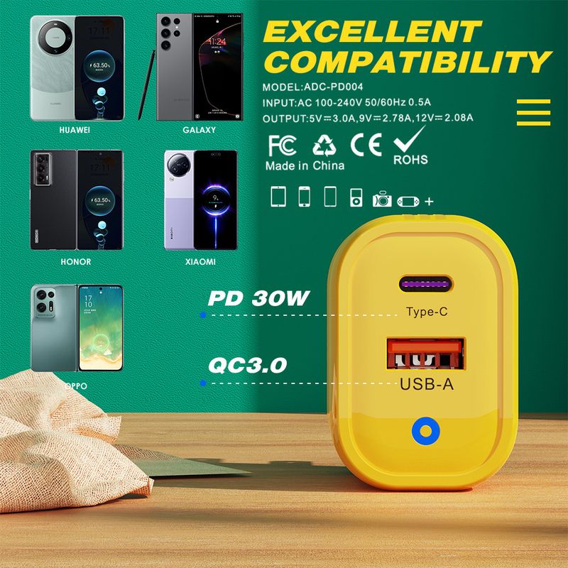 syct 30W Super Charger z pełnym protokołem TYPE-C+USB Standard UK PD+USB Szybkie ładowanie_voghion.com