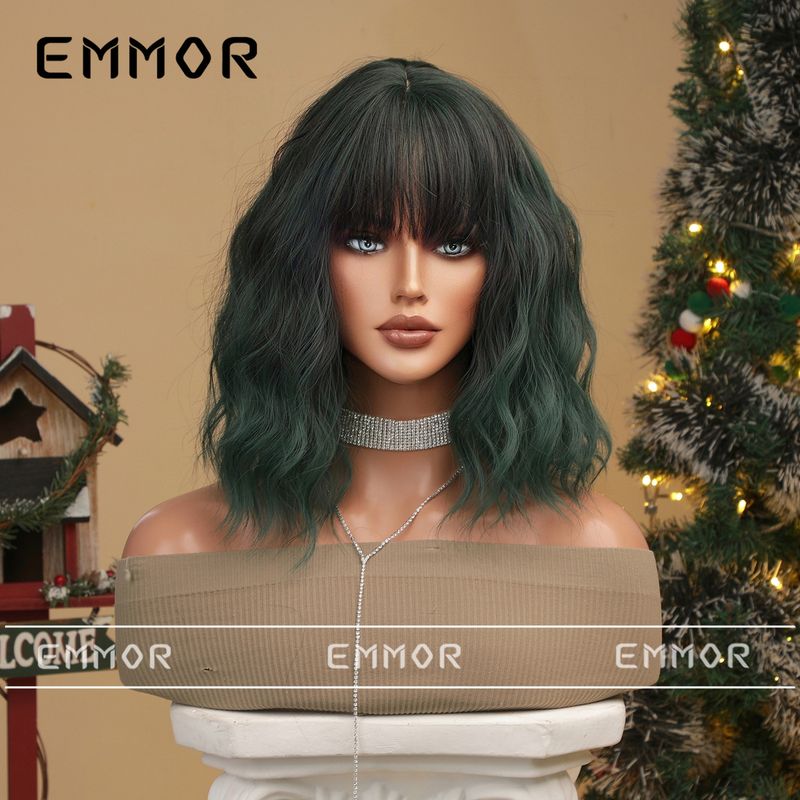 Parrucca colorata per cosplay di Halloween di Natale Qi Bangs parrucca corta riccia bobo acconciatura completa_voghion.com