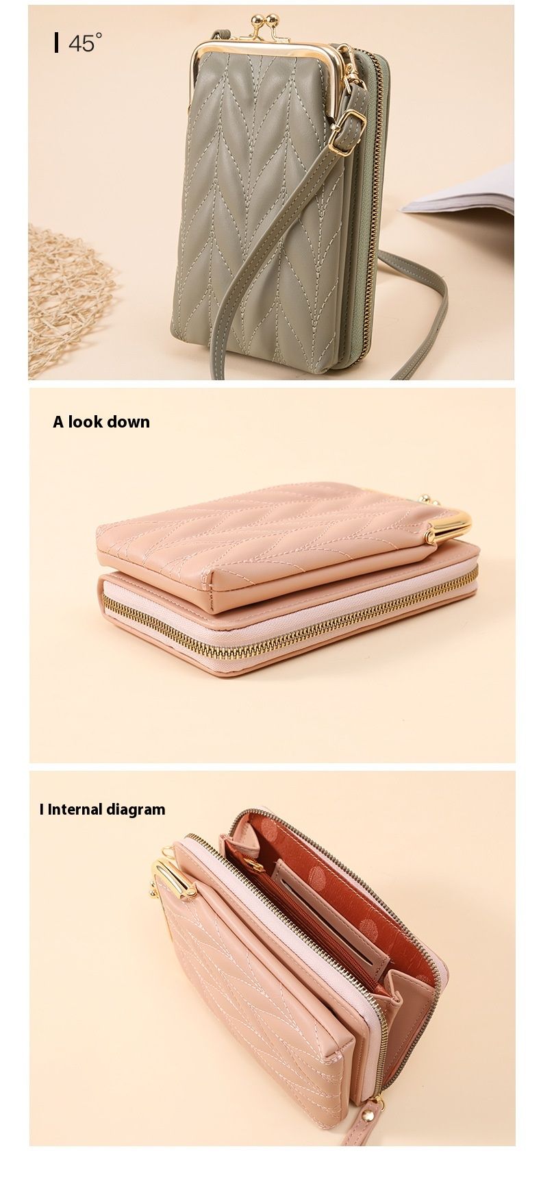 Nuova borsa per cellulare edizione coreana da donna borsa a tracolla multifunzionale alla moda con cerniera tinta unita semplice mini portafoglio versatile_voghion.com