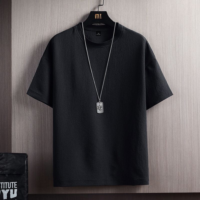 Maglietta Ice Silk Cool da uomo, girocollo a maniche corte, maglietta da uomo alla moda in cotone e lino bianco a mezza manica,_voghion.com