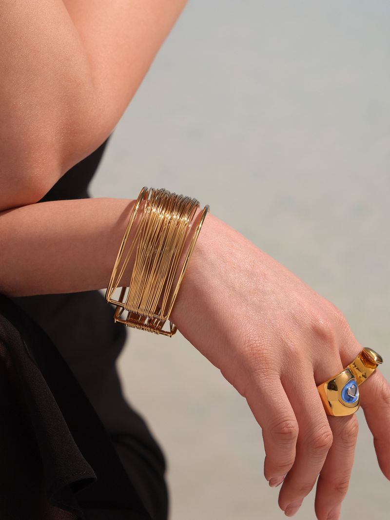 Square Sugar Exaggerated Multi-layer Open Bracelet Stainless Steel Ins Cool Wind Arm Ring Light Luxury Color Preservation Bracelet_voghion.com