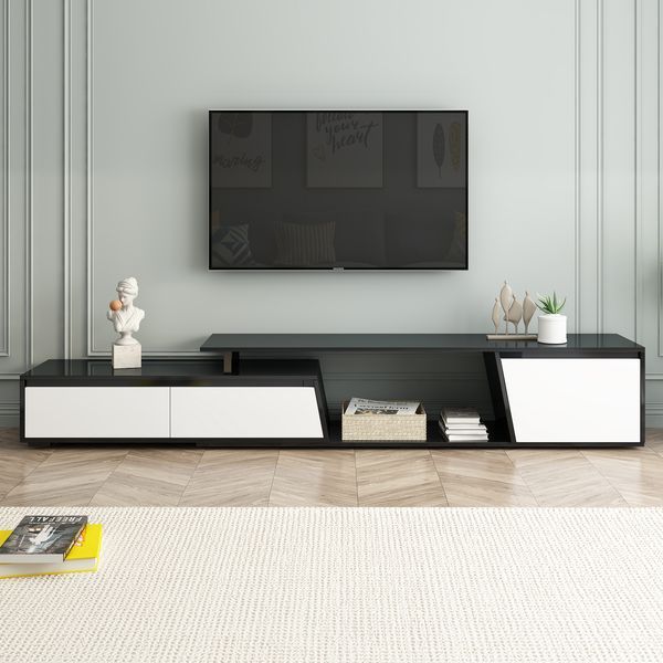 U-Can Modern, Minimalist Rectangle Extendable TV Stand, TV Cabinet With 2 Drawers And 1 Cabinet For Living Room, Up To 100''_voghion.com