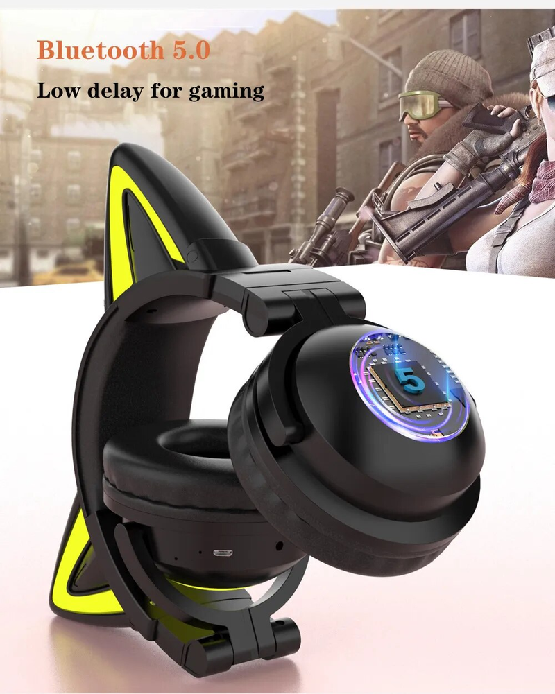 New Arrival RGB Cat Ear Wireless Headsets with Mic 7.1 Stereo Music Bluetooth 5.0 Headset Support Control Light Color_voghion.com