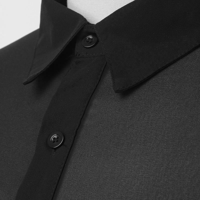 Camicia da uomo casual sottile con colletto rovesciato, in rete fitta, a maniche lunghe, sexy e trasparente, nuova primavera 2025_voghion.com