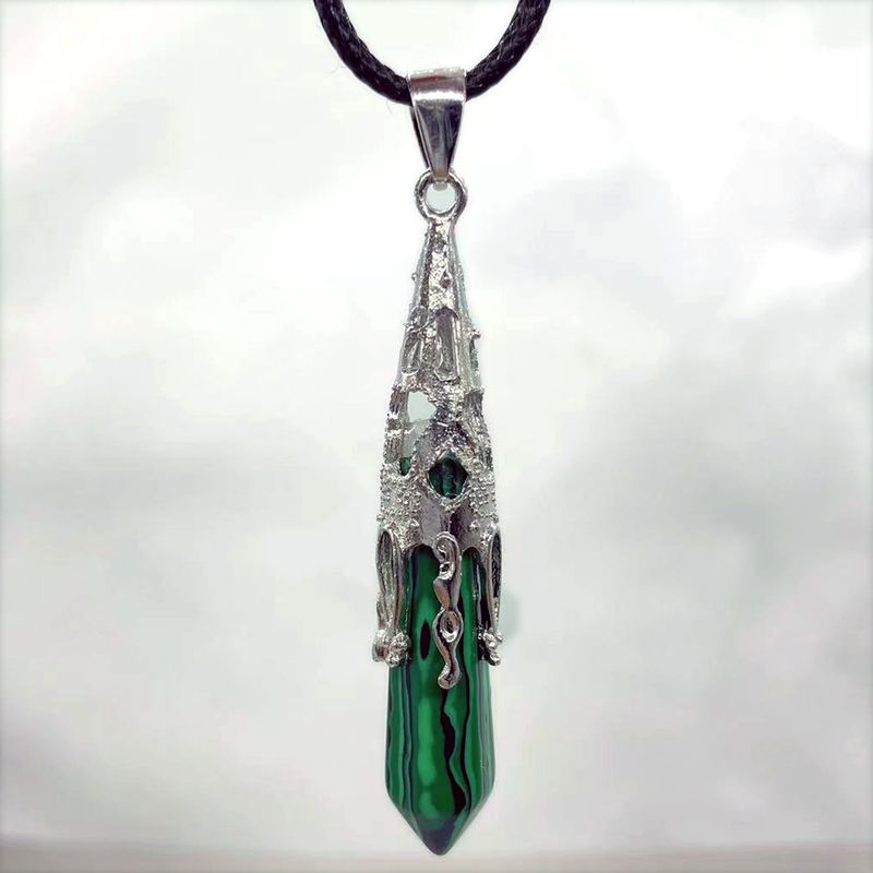 Colliers rétro bijoux cristal naturel gemme alliage pendule hexagonal Morning Glory pendentif simple pendentif collier_voghion.com