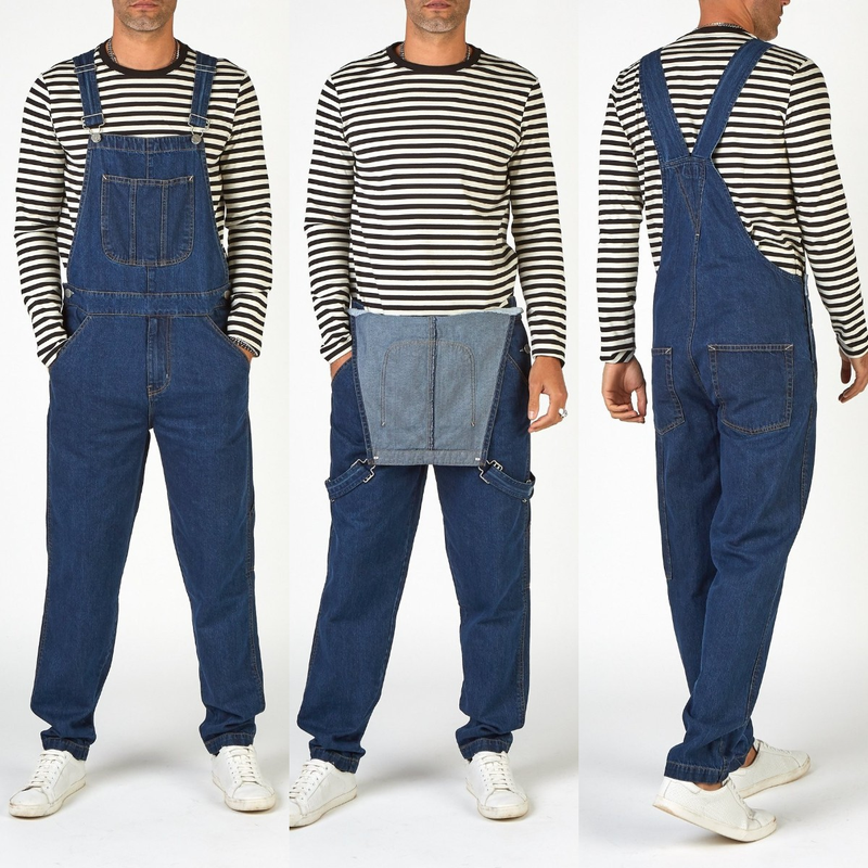 Men's denim work overalls men's jeans jumpsuit men_voghion.com
