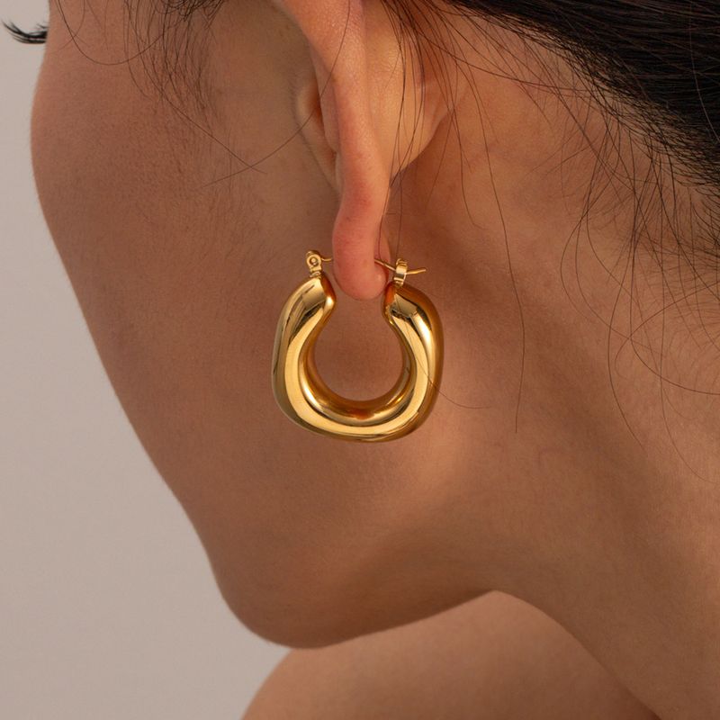 Orecchini a U con fibbia in acciaio inossidabile dorato 16k, stile INS, ovali, a doppio strato, alla moda, per donna_voghion.com