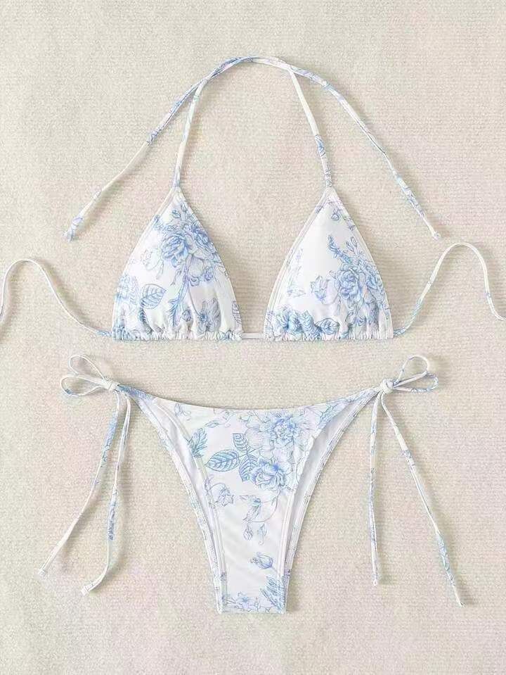 Bikini multicolore con scollo all'americana e stampa a inchiostro sexy da donna_voghion.com