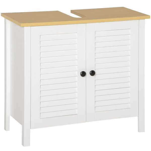 HOMCOM Bathroom Cabinet Organizer Under-Sink Storage Double Layer 2 Door Floor Cabinet White_voghion.com
