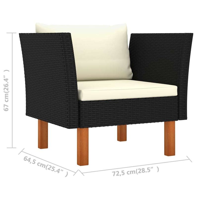 8 Piece Patio Lounge Set Poly Rattan and Eucalyptus Wood Black_voghion.com