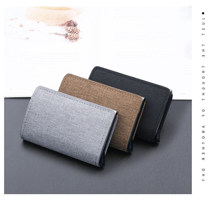 Tarjetero, monedero, cartera, tarjetero de lona, con cepillo antirrobo RFID, expulsa automáticamente la tarjeta de crédito, clip para dólares, tarjetero metálico, cartera multitarjeta para hombre._voghion.com