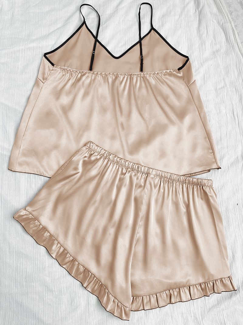 Women's clothing sexy imitation silk women's pajamas plus size suit V-neck camisole sleeveless shorts home wear ice silk_voghion.com